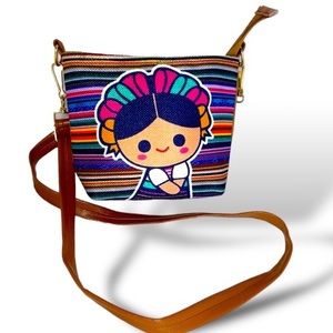 Frida Kahlo Carton Mexican crossbody purse handbag adjustable strap zipper new*